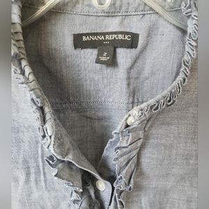 Banana Republic chambray sleeveless button down with ruffle detail